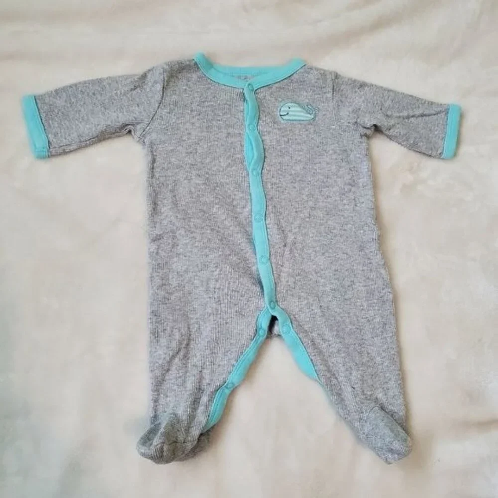 Bundle Carter's Footie Romper pajama & 2 Bodysuits‎ 3 Months snap blue gray
